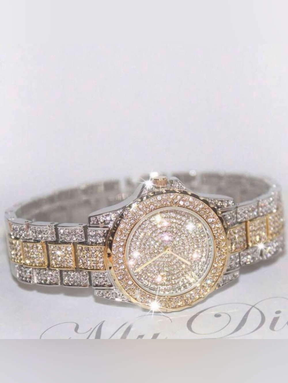 Crystal Pavé Gold & Silver Women's Bracelet Watch